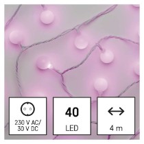 LED světelný cherry řetěz – kuličky 2,5 cm, 4 m, venkovní i vnitřní, růžová, časovač EMOS D5AP01
