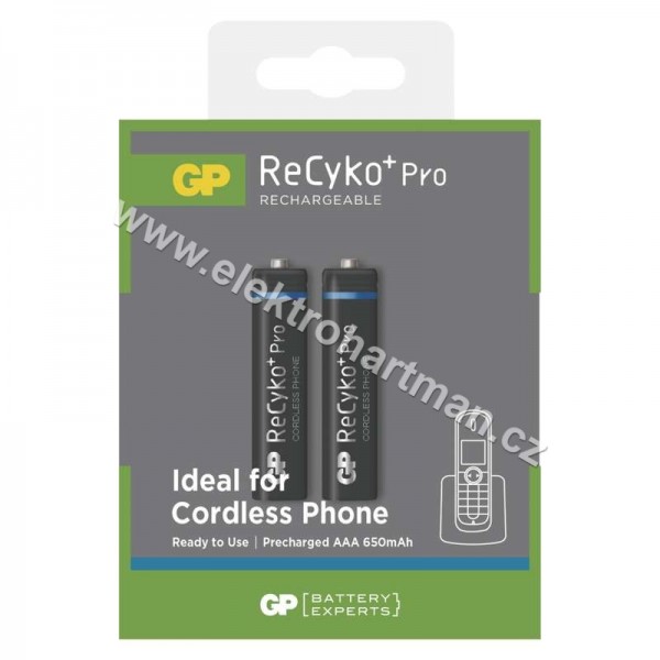 baterie nabíjecí tužková AAA GP ReCyko+ PRO DECT HR03 650mAh, blistr 2ks *B0816