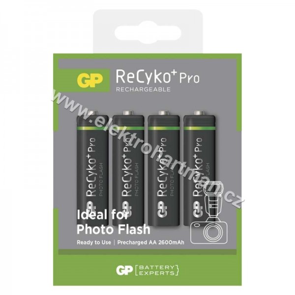baterie nabíjecí tužková AA GP ReCyko+ PRO Photo Flash HR6 2600mAh, blistr 4ks *B08274