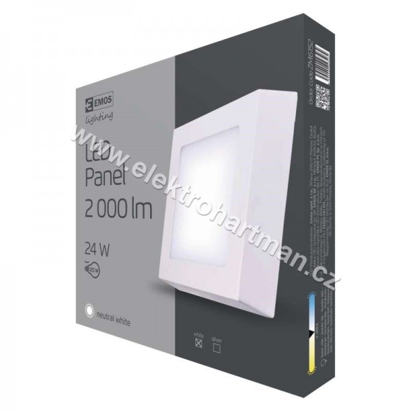 svítidlo LED EMOS přisazené, čtverec 24W 2000lm 4000K neutrální bílá ZM6152*** ZNEPL