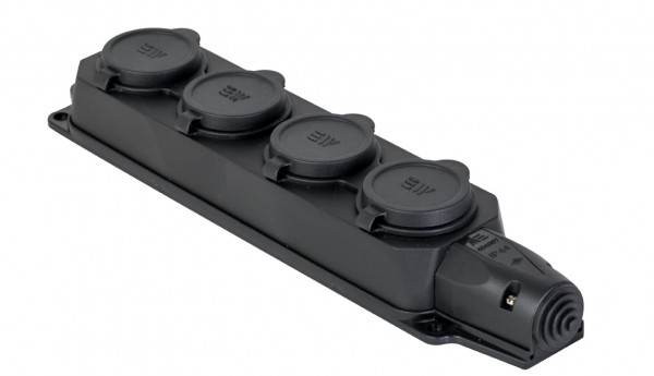 zásuvka čtyřnásobná gumová 16A 230V černá IP44 M404008***