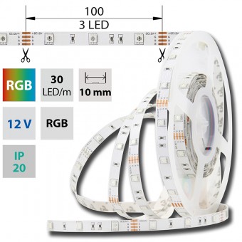pásek LED SMD5050 RGB, 30LED/M, 7,2W/m, IP20, DC 12V, 10MM  /ML-123.580.60.0/