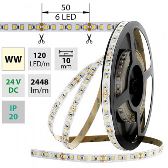 pásek LED ML-126.703.60.2, IP20, 120LED/m, 28,8W, 2448lm/m, DC 24V, 10mm, teplá bílá