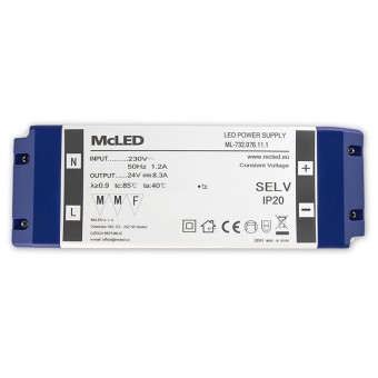 zdroj napájecí pro LED pásky 200W, DC24V/8,3A, IP20 ML-732.076.11.1 plast. se svorkovnicí