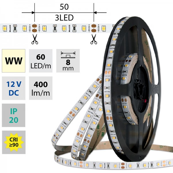 pásek LED ML-121.831.60.2  60LED, 4,8W/m, 12V teplá.bílá,400lm/m  CRI 90 IP20 bal50m
