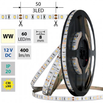 pásek LED ML-121.831.60.2  60LED, 4,8W/m, 12V teplá.bílá,400lm/m  CRI 90 IP20 bal50m