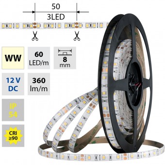 pásek LED ML-121.845.60.0 60LED/m 4,8W/m 12V DC 360lm/m CRI90 IP54 8mm teplá bílá