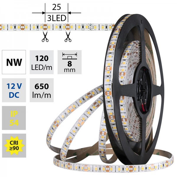 pásek LED ML-121.853.60.0 120LED/m 9,6W/m 12V DC 650lm/m CRI90 IP54 8mm neutrální bílá