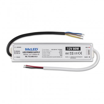 zdroj napájecí pro LED pásky 12V DC 80W (6,67A) IP67 hliník ML-732.086.45.0***