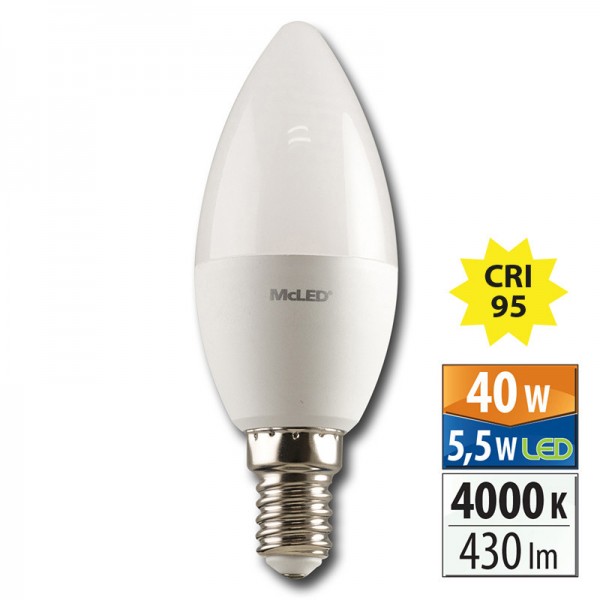 žárovka LED svíce E14, 5,5W, 4000K, CRI 95, 430 lm, 200° /ML-323.026.87.0/   /***/