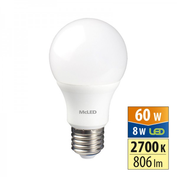 žárovka LED E27, 8W, 2700 K, CRI 80, vyzař. úhel 200°, sv. tok 806 lm /ML-321.094.87.0/