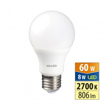 žárovka LED E27, 8W, 2700 K, CRI 80, vyzař. úhel 200°, sv. tok 806 lm /ML-321.094.87.0/