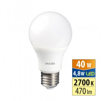 žárovka LED E27, 4,8W, 2700K, CRI 80, 470 lm, 200° use 360° /ML-321.096.87.0/ náhrada 40W