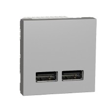 konektor  dvojitý nabíjecí USB A+A 2.1A, 2M, Aluminium Unica NU341830
