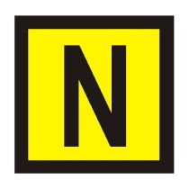 štítek "N" žlutý podklad, černý tisk 2x2cm, samolepka