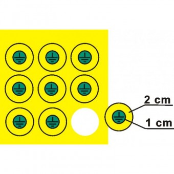 štítek &quot;Znak uzemnění v kruhu&quot; žlu.podkl, zelený tisk, 2cm, samolepka