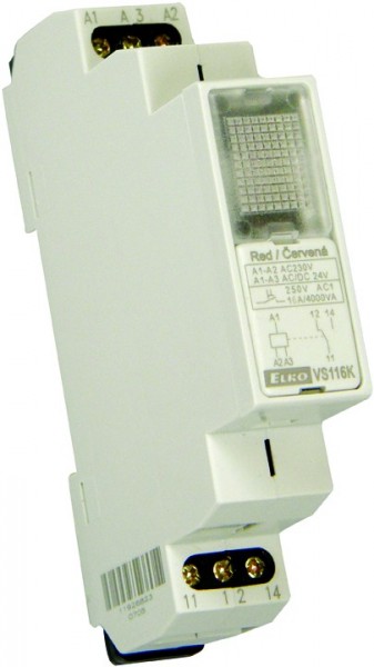 relé pomocné VS116K/červená AC 230V, AC/DC 24V přepínací 1x16A