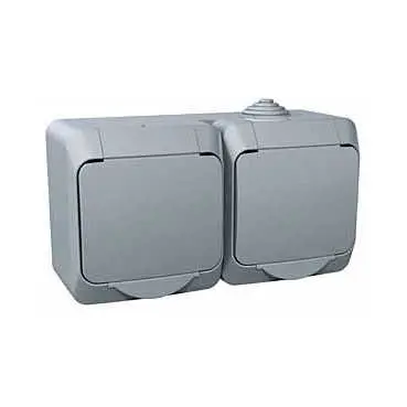 zásuvka dvojnásobná CEDAR PLUS IP44 WDE000622  šedá