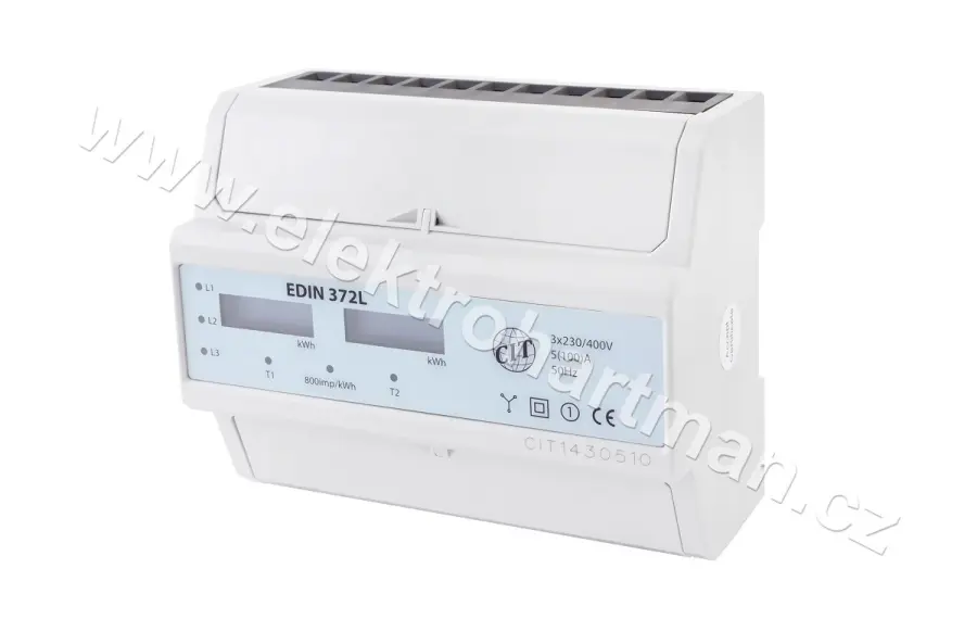elektroměr modulový EDIN 372L, 100A, 7mod. LCD 3fáz. 2tarif, podružný