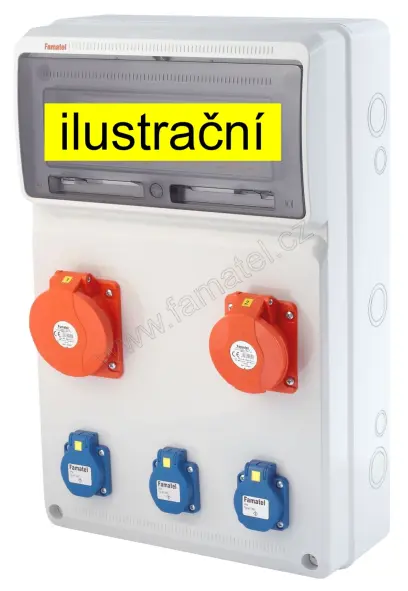 skříň zásuvková v455  3x230V 1x16/5,1x32/5  jistič+chránič IP44