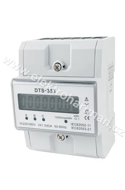 elektroměr modulový DTS 353-L X/5A, 4,5mod. LCD 3fáz. 1tarif, podružný, nepřímé měření