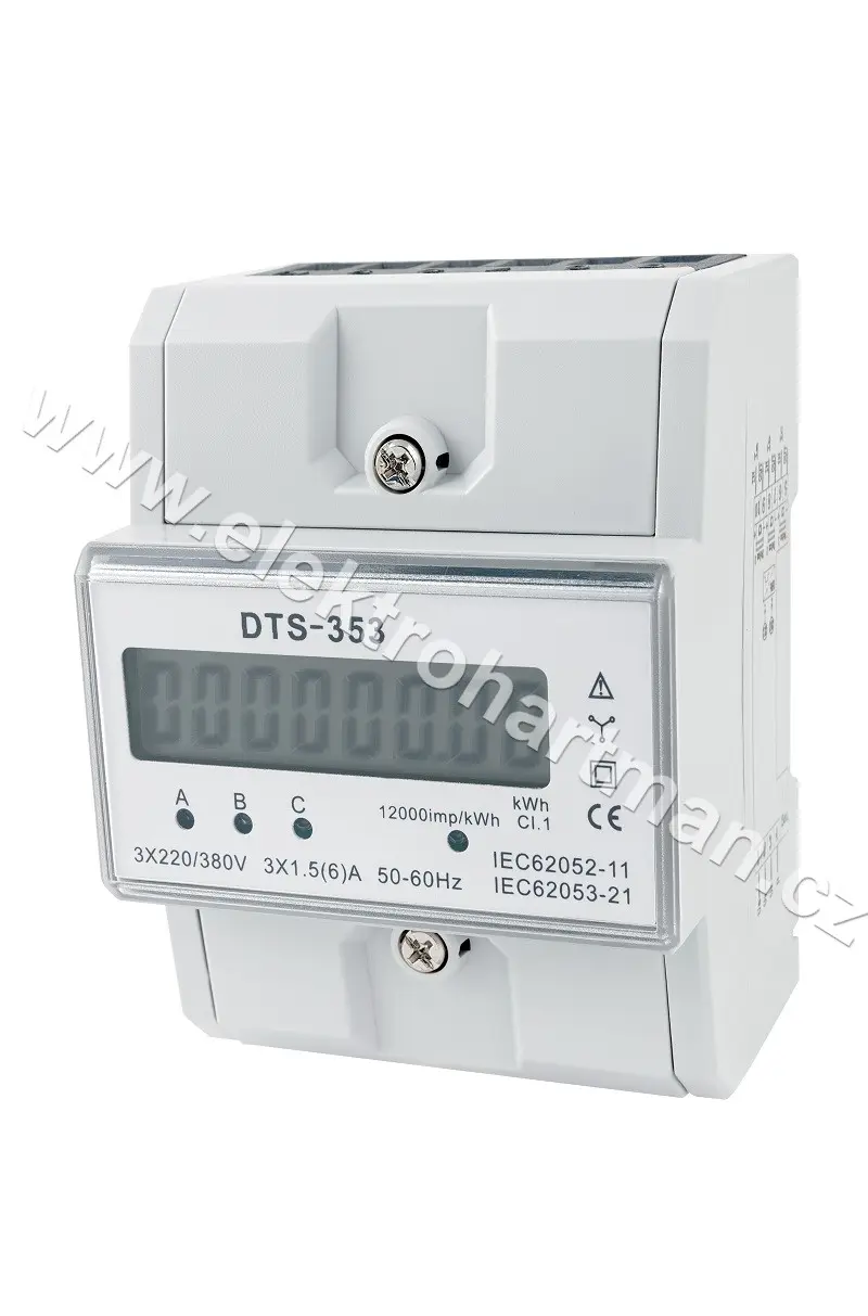 elektroměr modulový DTS 353-L X/5A, 4,5mod. LCD 3fáz. 1tarif, podružný, nepřímé měření