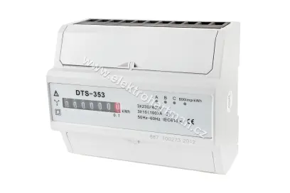 elektroměr modulový DTS 353-M 100A, 7mod. mechanický 3fáz. 1tarif, podružný