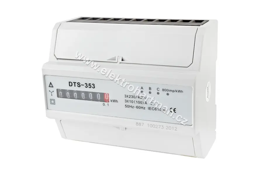 elektroměr modulový DTS 353-M 100A, 7mod. mechanický 3fáz. 1tarif, podružný