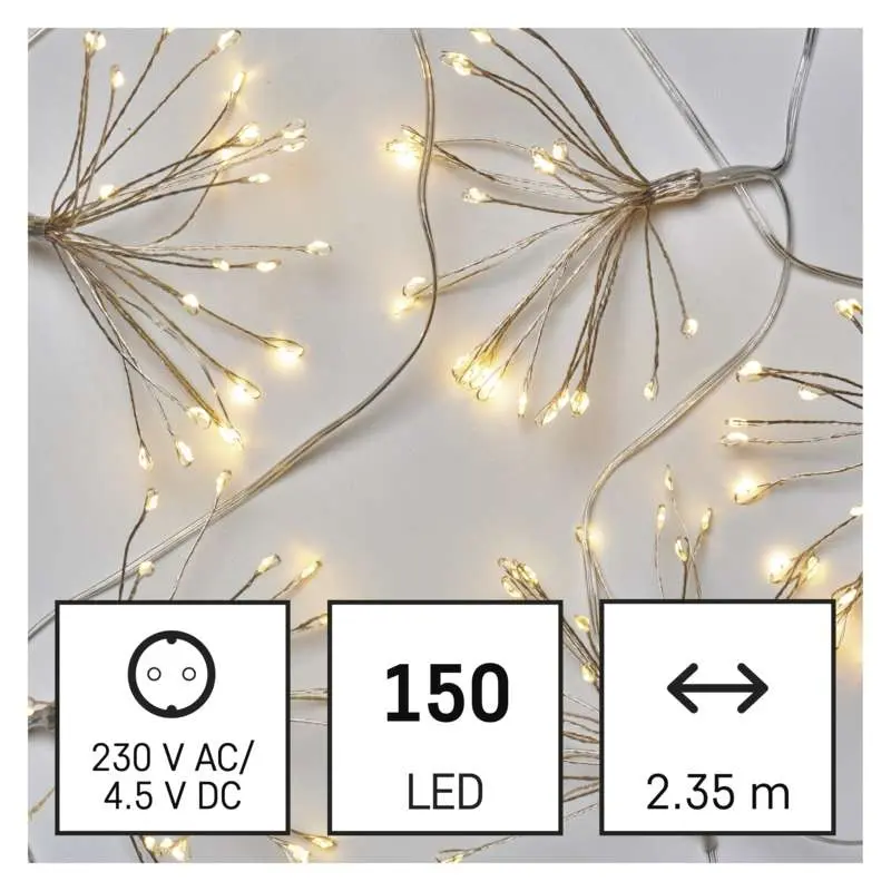 řetěz LED světelný – svítící trsy, nano, 2,35 m, vnitřní, teplá bílá, časovač EMOS D3AW08