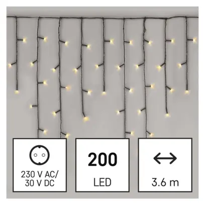 LED vánoční rampouchy, 3,6 m, venkovní i vnitřní, teplá bílá, programy EMOS D4CW01