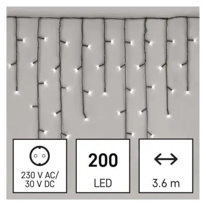 LED vánoční rampouchy, 3,6 m, venkovní i vnitřní, studená bílá, programy EMOS D4CC01