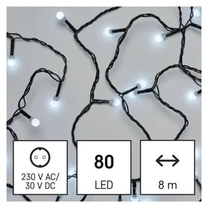 řetěz LED vánoční cherry řetěz – kuličky, 8 m, venkovní i vnitřní, studená bílá, programy EMOS D5AC06