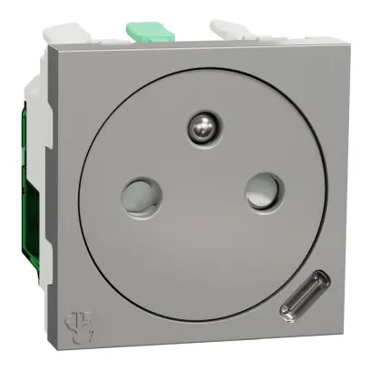 zásuvka skrytá 250V/16A + USB C 10.5W, 2.1A, 2M, Aluminium Unica NU301530E