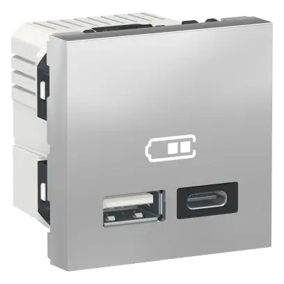 dvojitý nabíjecí USB konektor A+C 2.4A, 2M, Aluminium Unica NU301830