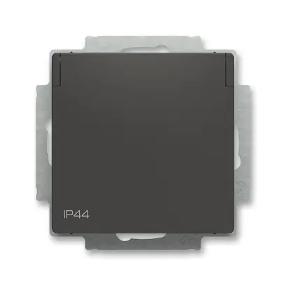 zásuvka jednonásobná s bočními kontakty, s clonkami, s víčkem, IP44; Zoni, matná černá 6620T-A07995 237