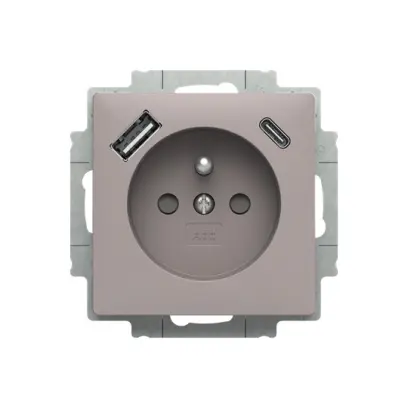zásuvka 1násobná s kolíkem, s clonkami, s nabíjením 2x USB 5569T-A32357 244 greige, design ZONI