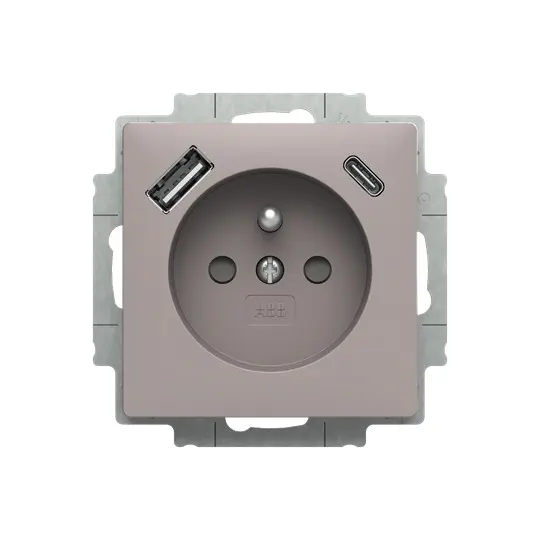 zásuvka 1násobná s kolíkem, s clonkami, s nabíjením 2x USB 5569T-A32357 244 greige, design ZONI