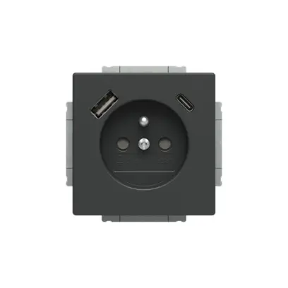 zásuvka 1násobná s kolíkem, s clonkami, s nabíjením USB-A, USB-C 2CKA002017A1913  antracitová, design FUTURE LINEAR