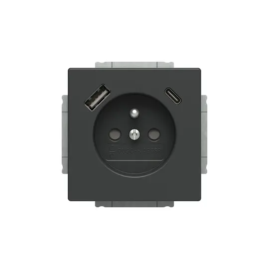 zásuvka 1násobná s kolíkem, s clonkami, s nabíjením USB-A, USB-C 2CKA002017A1913  antracitová, design FUTURE LINEAR
