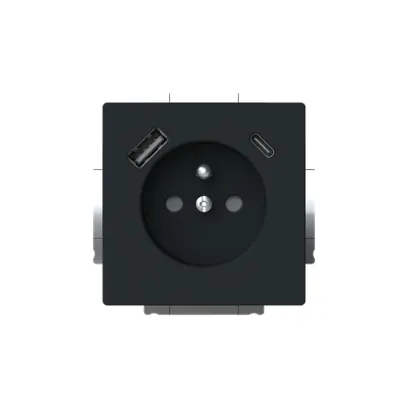 zásuvka 1násobná s kolíkem, s clonkami, s nabíjením USB-A, USB-C; 2CKA002017A1919 mechová černá, design FUTURE LINEAR
