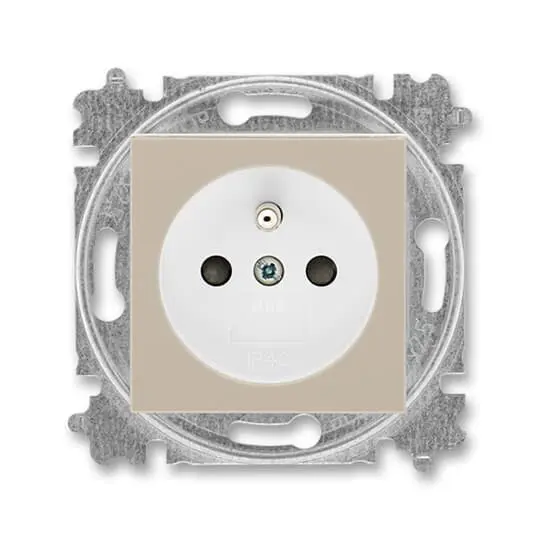 zásuvka jednonásobná s ochranným kolíkem, s clonkami (typ 6619); macchiato / bílá 6619H-A06357 18, design LEVIT