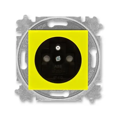 zásuvka jednonásobná s ochranným kolíkem, s clonkami (typ 6619); žlutá / kouřová černá 6619H-A06357 64, design LEVIT