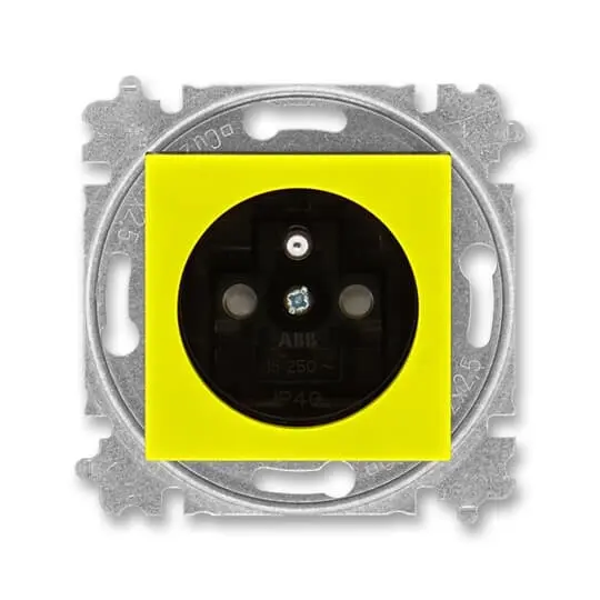 zásuvka jednonásobná s ochranným kolíkem, s clonkami (typ 6619); žlutá / kouřová černá 6619H-A06357 64, design LEVIT