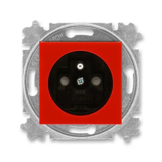 zásuvka jednonásobná s ochranným kolíkem, s clonkami (typ 6619); červená / kouřová černá 6619H-A06357 65, design LEVIT