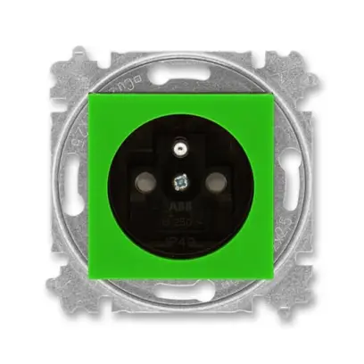 zásuvka jednonásobná s ochranným kolíkem, s clonkami (typ 6619); zelená / kouřová černá 6619H-A06357 67, design LEVIT