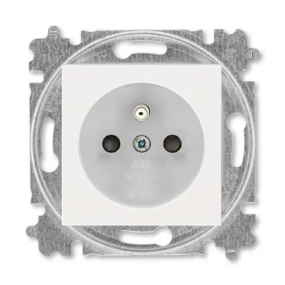 zásuvka jednonásobná s ochranným kolíkem, s clonkami (typ 6619); perleťová / ledová bílá 6619H-A06357 68, design LEVIT M