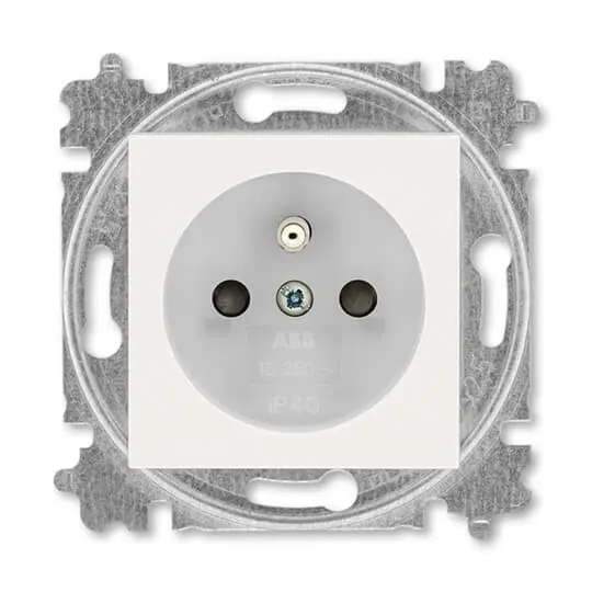 zásuvka jednonásobná s ochranným kolíkem, s clonkami (typ 6619); perleťová / ledová bílá 6619H-A06357 68, design LEVIT M