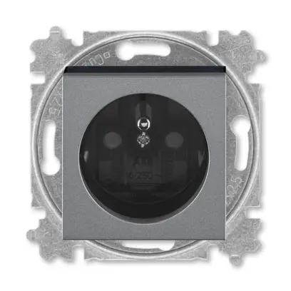 zásuvka jednonásobná s ochranným kolíkem, s clonkami (typ 6619); ocelová / kouřová černá 6619H-A06357 69, design LEVIT M