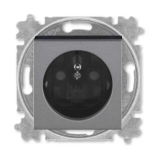 zásuvka jednonásobná s ochranným kolíkem, s clonkami (typ 6619); ocelová / kouřová černá 6619H-A06357 69, design LEVIT M