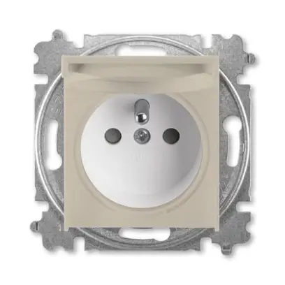 zásuvka jednonásobná s ochranným kolíkem, s clonkami, s víčkem (typ 6619); macchiato / bílá 6619H-A06397 18, design LEVIT